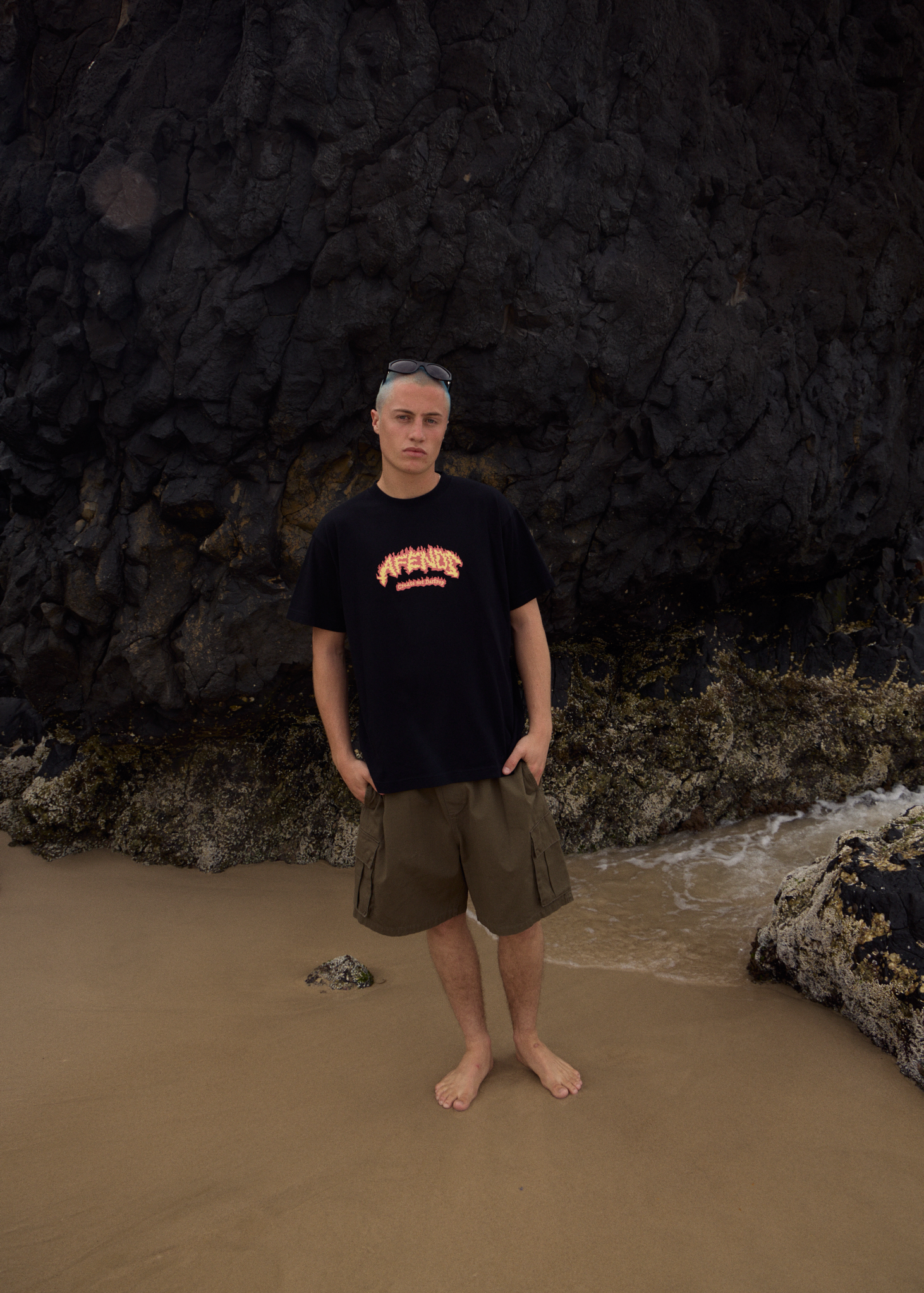 AFENDS Mens Flame On - Boxy Tee - Black