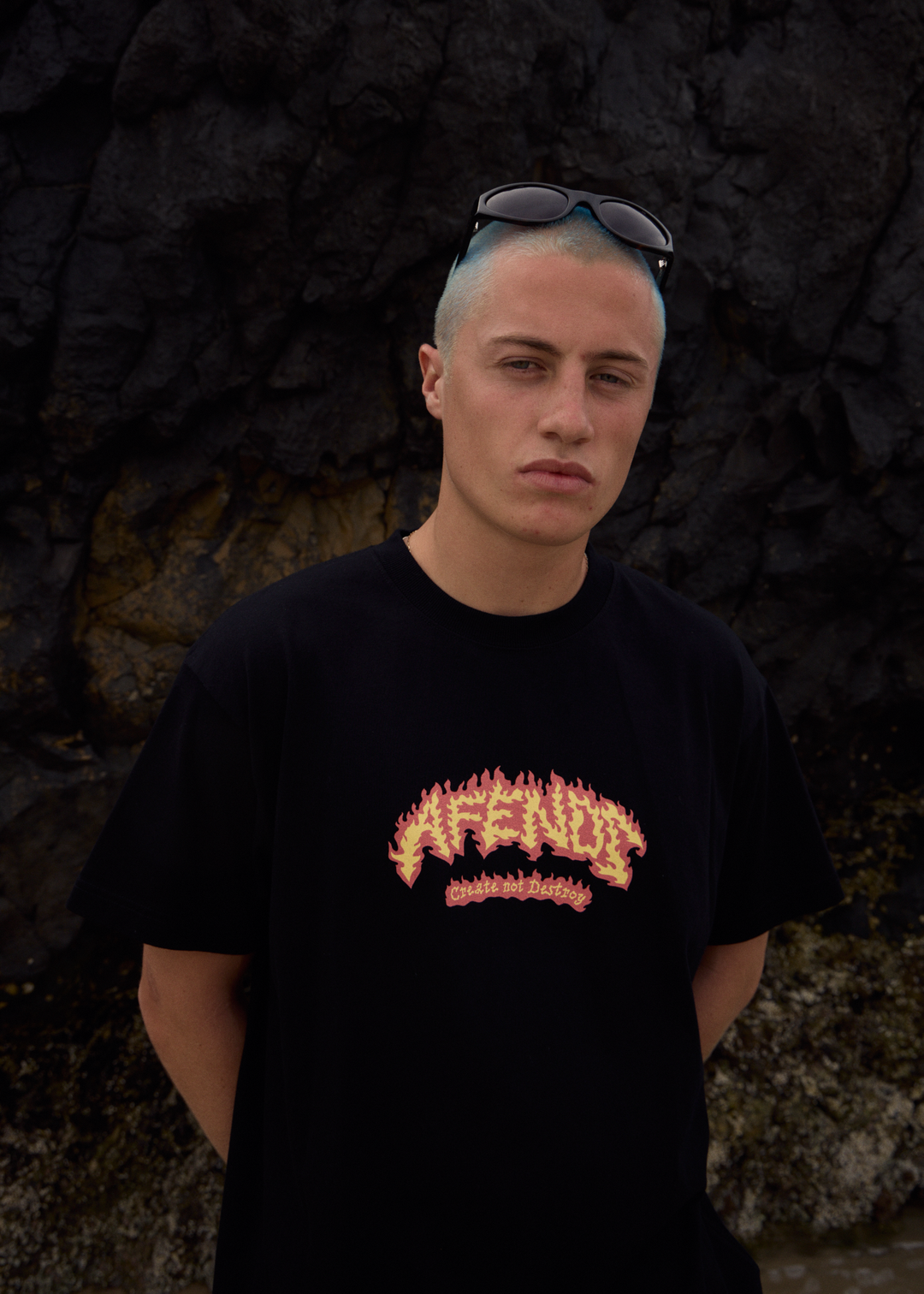 AFENDS Mens Flame On - Boxy Tee - Black