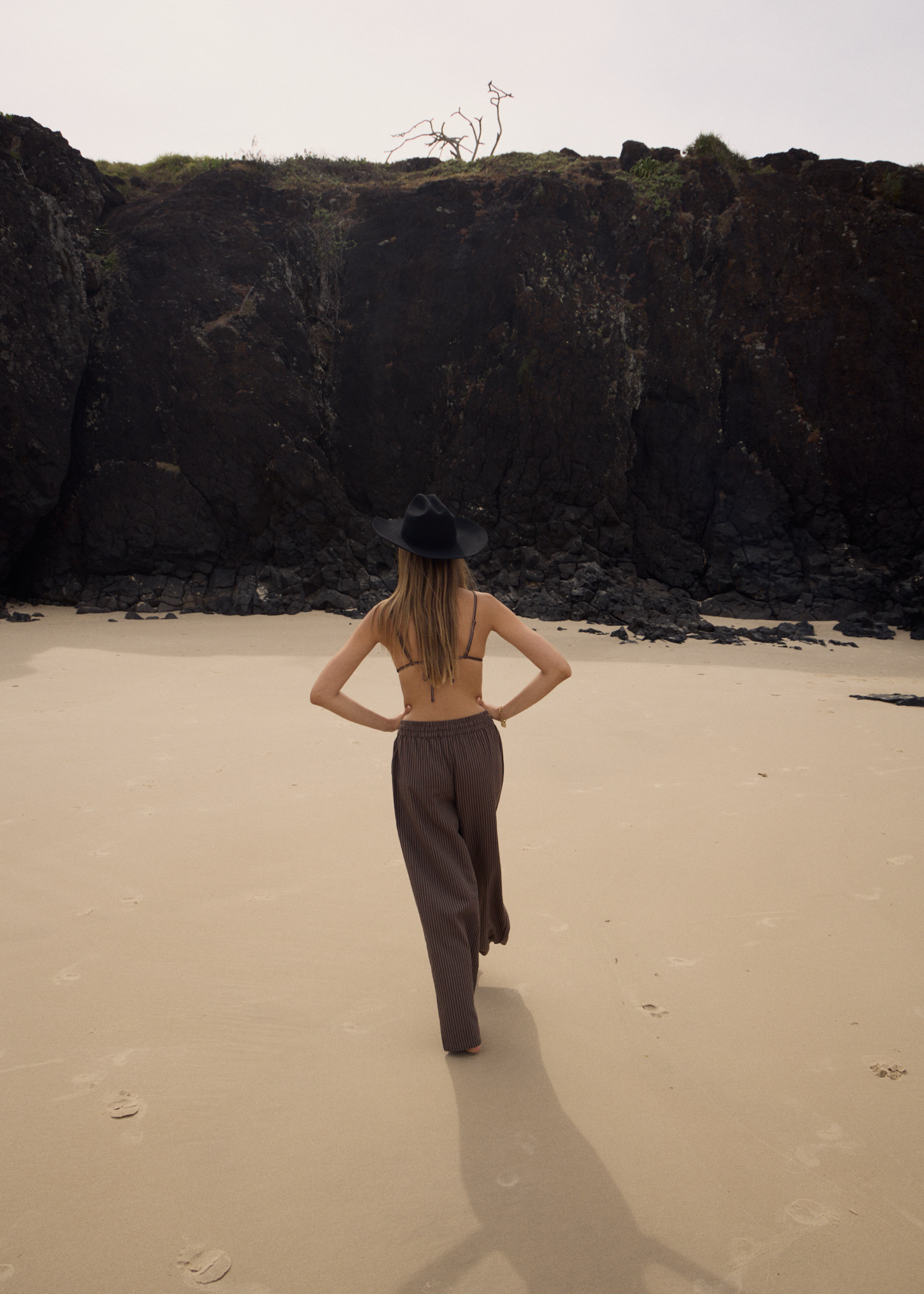 AFENDS Womens Cyrus - Wide Leg Pant - Coffee Stripe