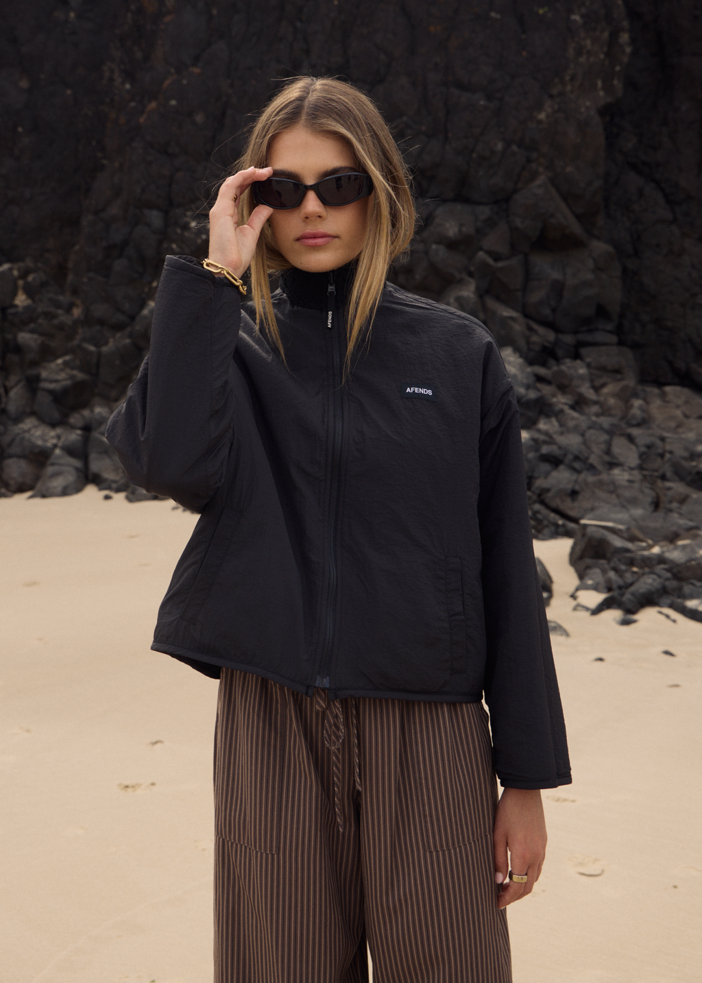 AFENDS Womens Berlin - Reversible Polar Fleece Jacket - Black