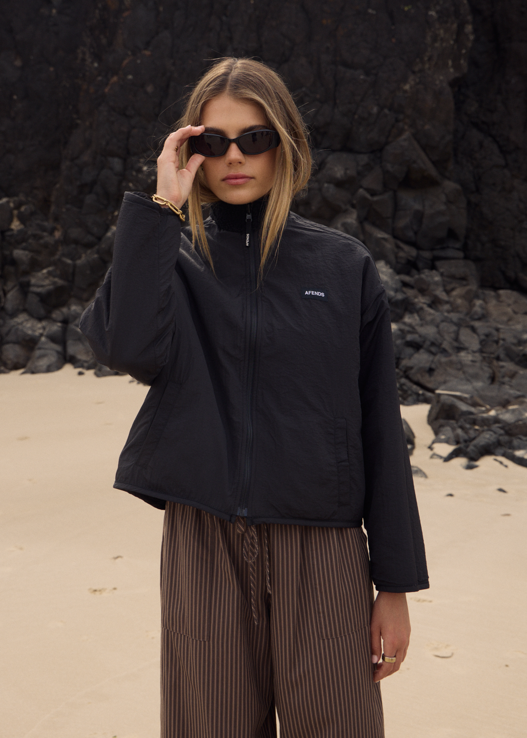 AFENDS Womens Berlin - Reversible Polar Fleece Jacket - Black