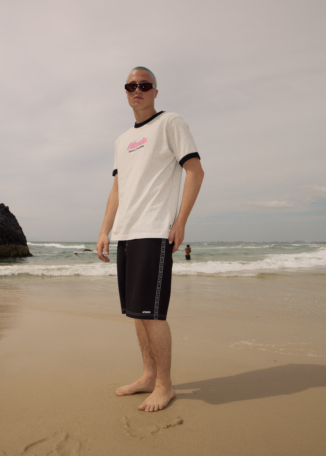 AFENDS Mens Perception - Heavyweight Oversized Ringer Tee - Grey Marle