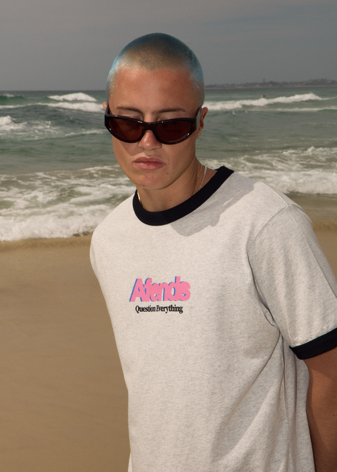 AFENDS Mens Perception - Heavyweight Oversized Ringer Tee - Grey Marle