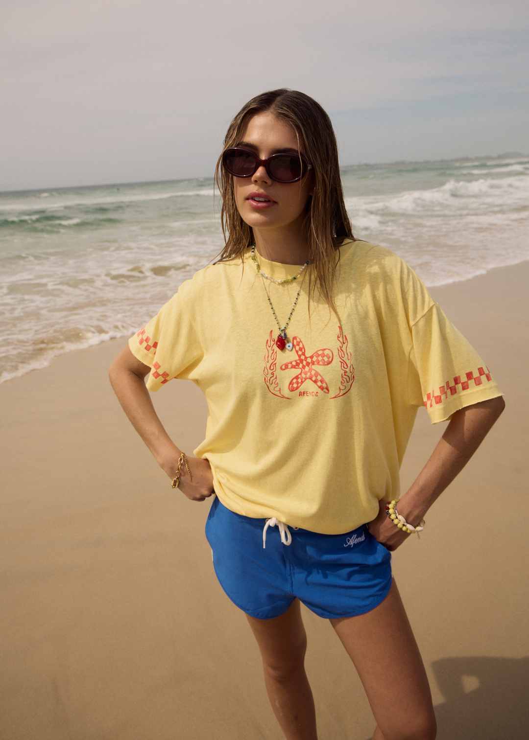 AFENDS Womens Calda - Oversized Tee - Lemon