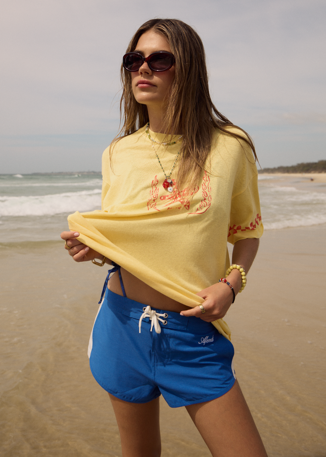 AFENDS Womens Calda - Oversized Tee - Lemon