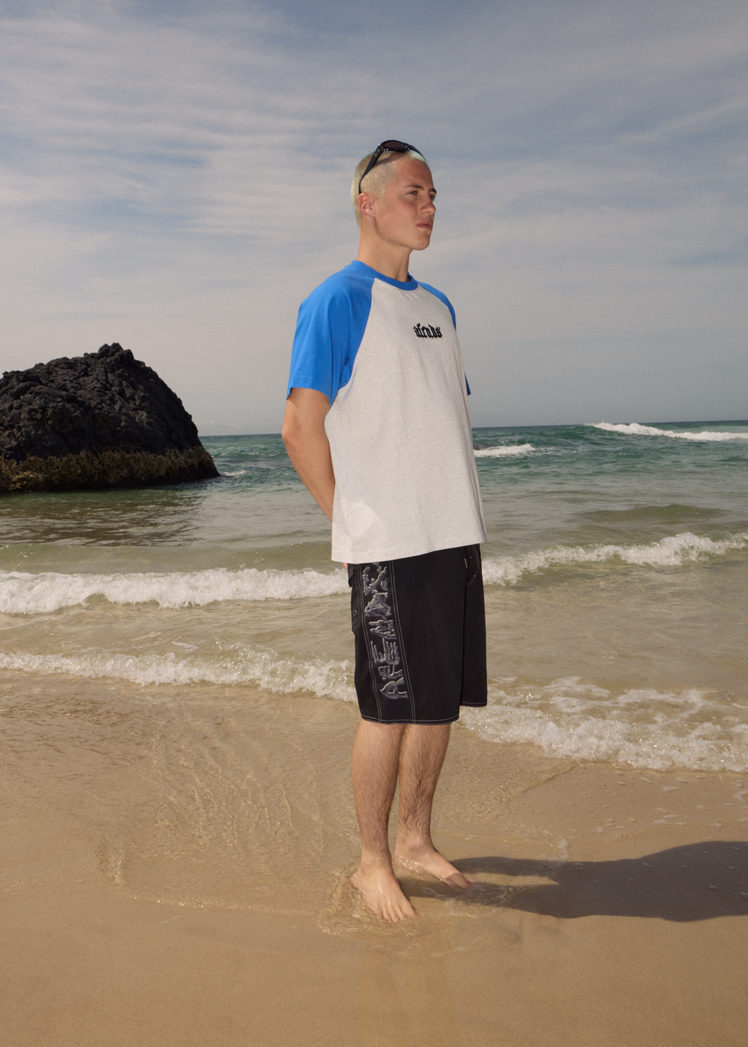 AFENDS Mens Drop Zone - Heavyweight Raglan Tee - Grey Marle