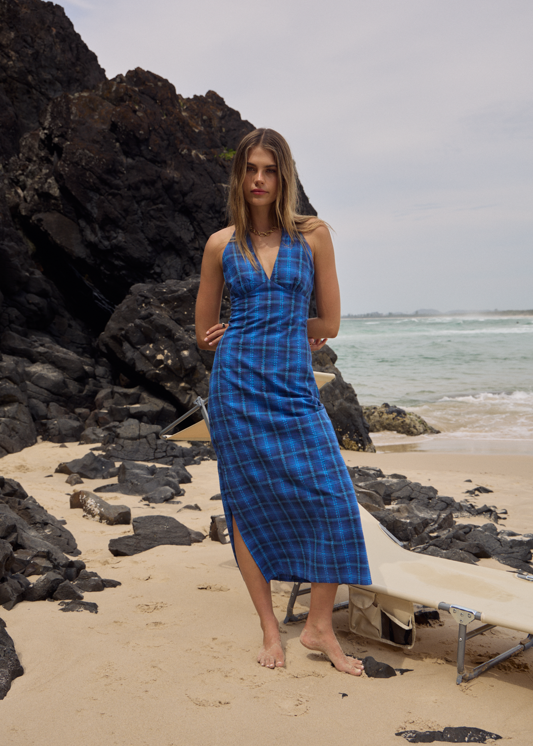 AFENDS Womens Camden - Seersucker Maxi Dress - Marina Check