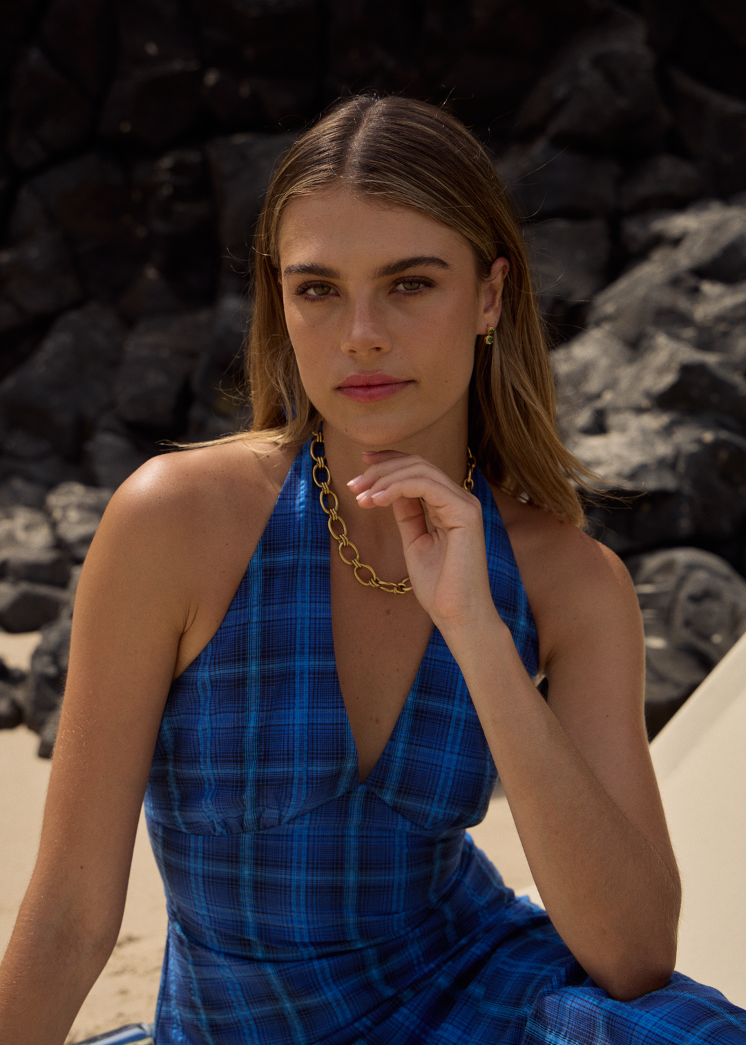 AFENDS Womens Camden - Seersucker Maxi Dress - Marina Check