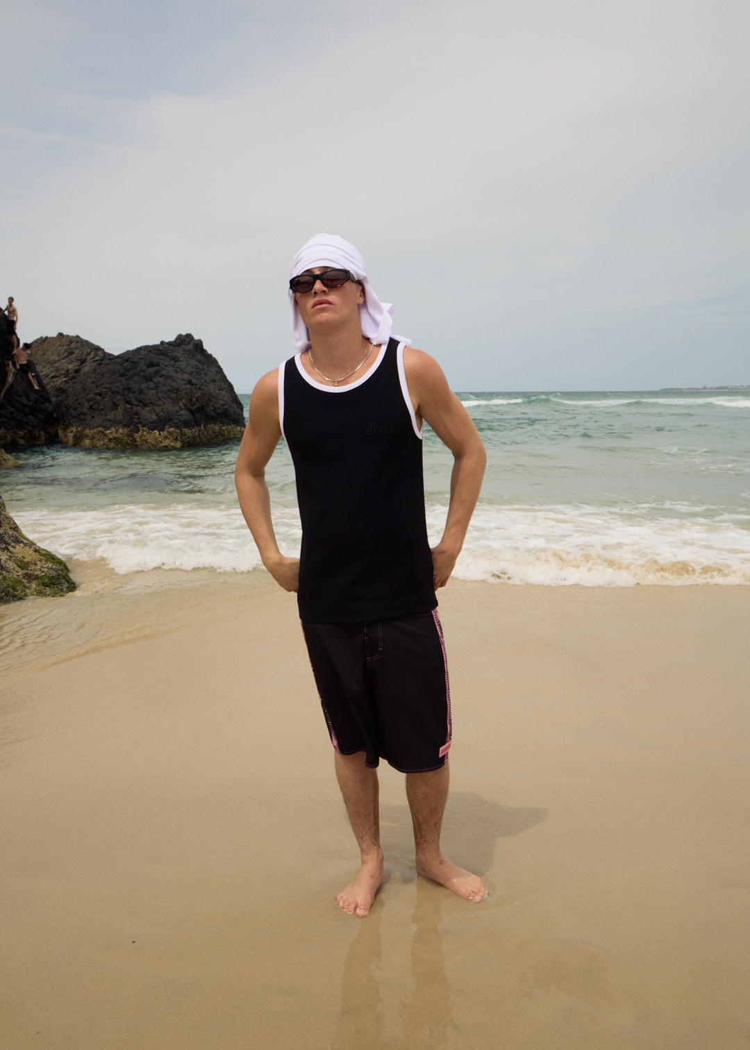 AFENDS Mens Drop Zone - Rib Singlet - Black / White