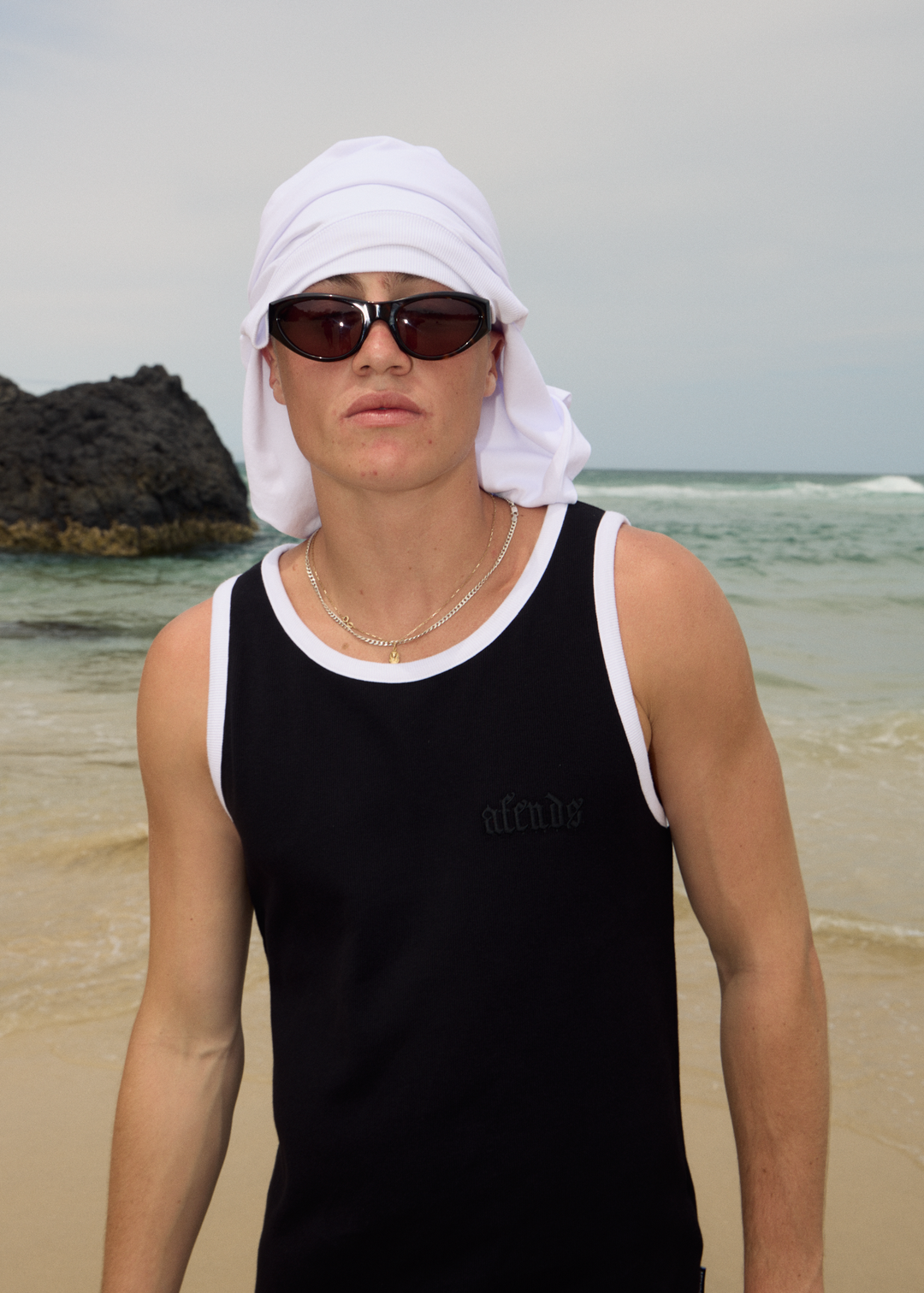 AFENDS Mens Drop Zone - Rib Singlet - Black / White