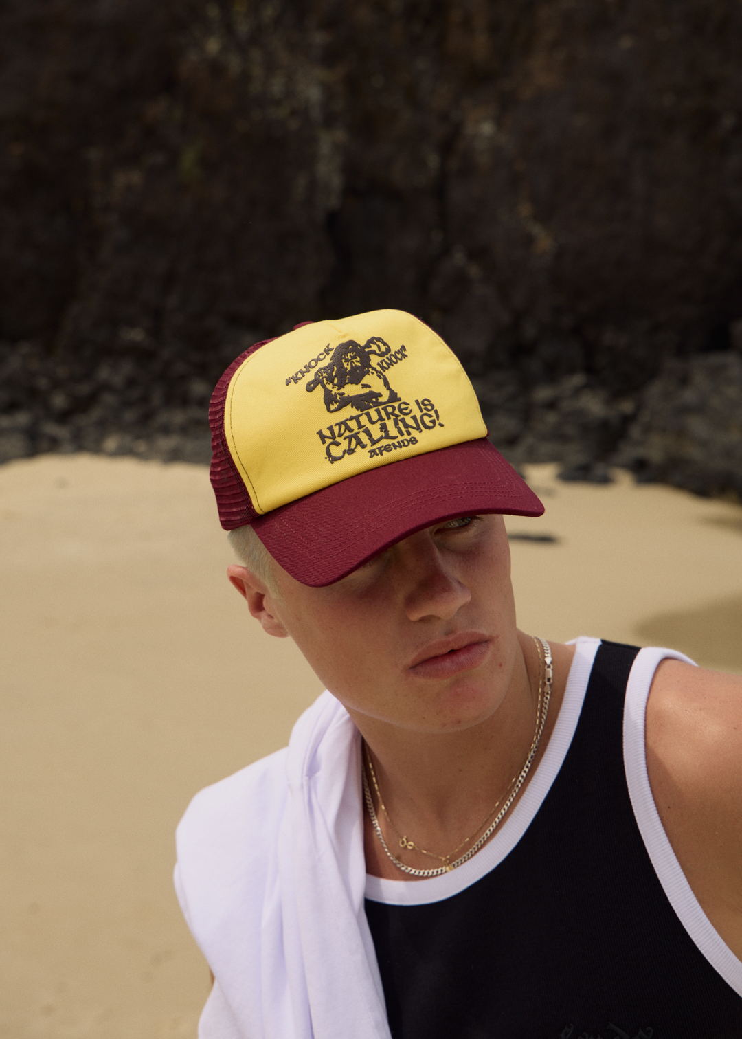 AFENDS Mens Knock Knock - Trucker Cap - Lemon