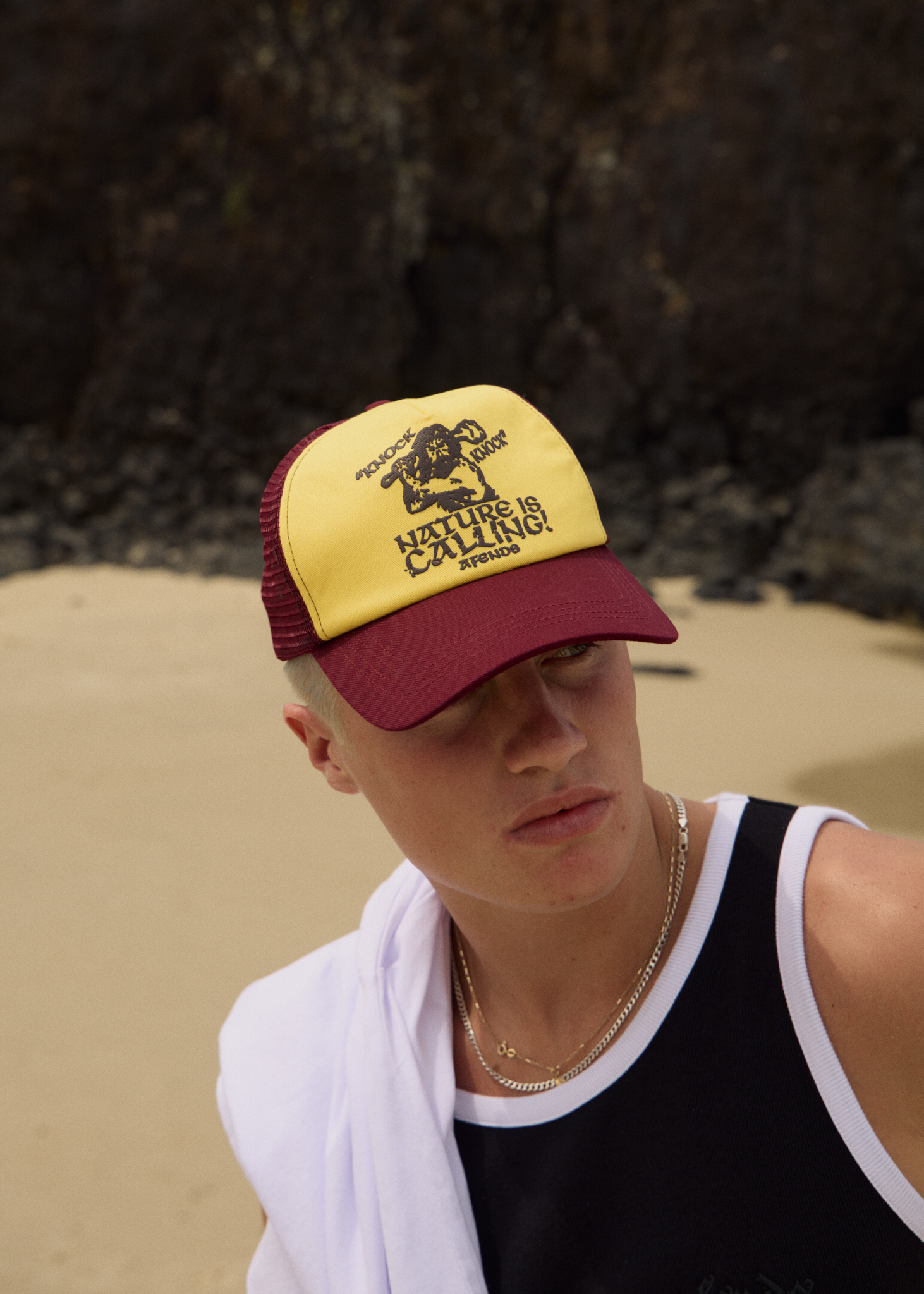 AFENDS Mens Knock Knock - Trucker Cap - Lemon