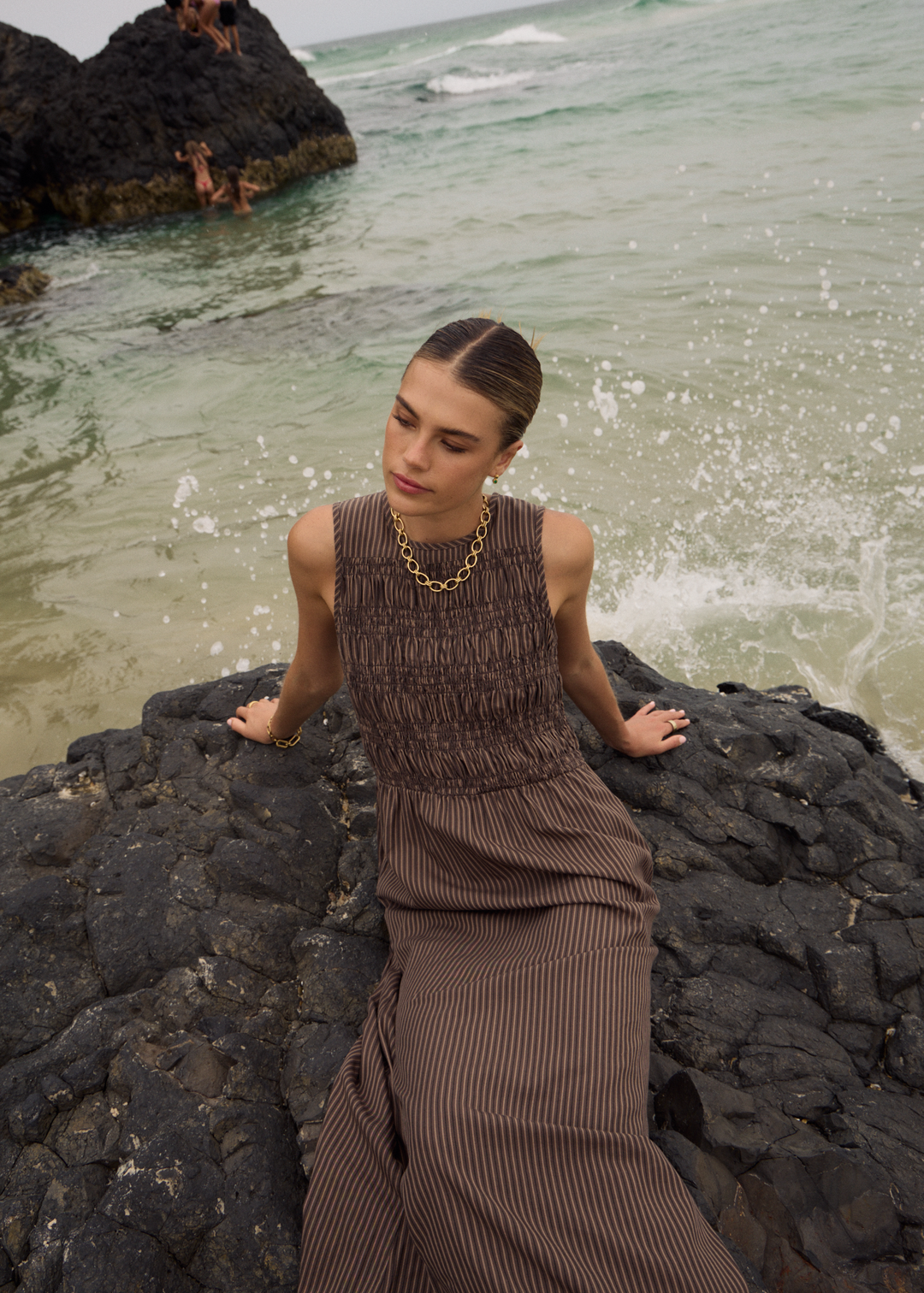 AFENDS Womens Cyrus - Maxi Dress - Coffee Stripe