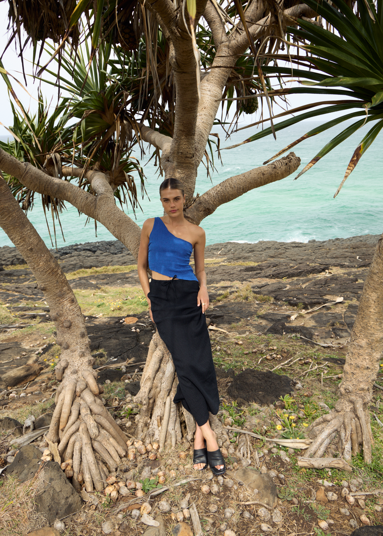 AFENDS Womens Marina - Seersucker One Shoulder Top - Marina