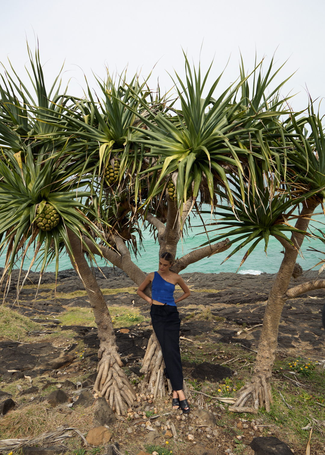 AFENDS Womens Marina - Seersucker One Shoulder Top - Marina