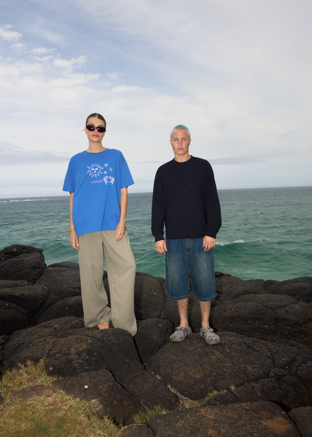 AFENDS Womens Sunbake - Oversized Tee - Marina