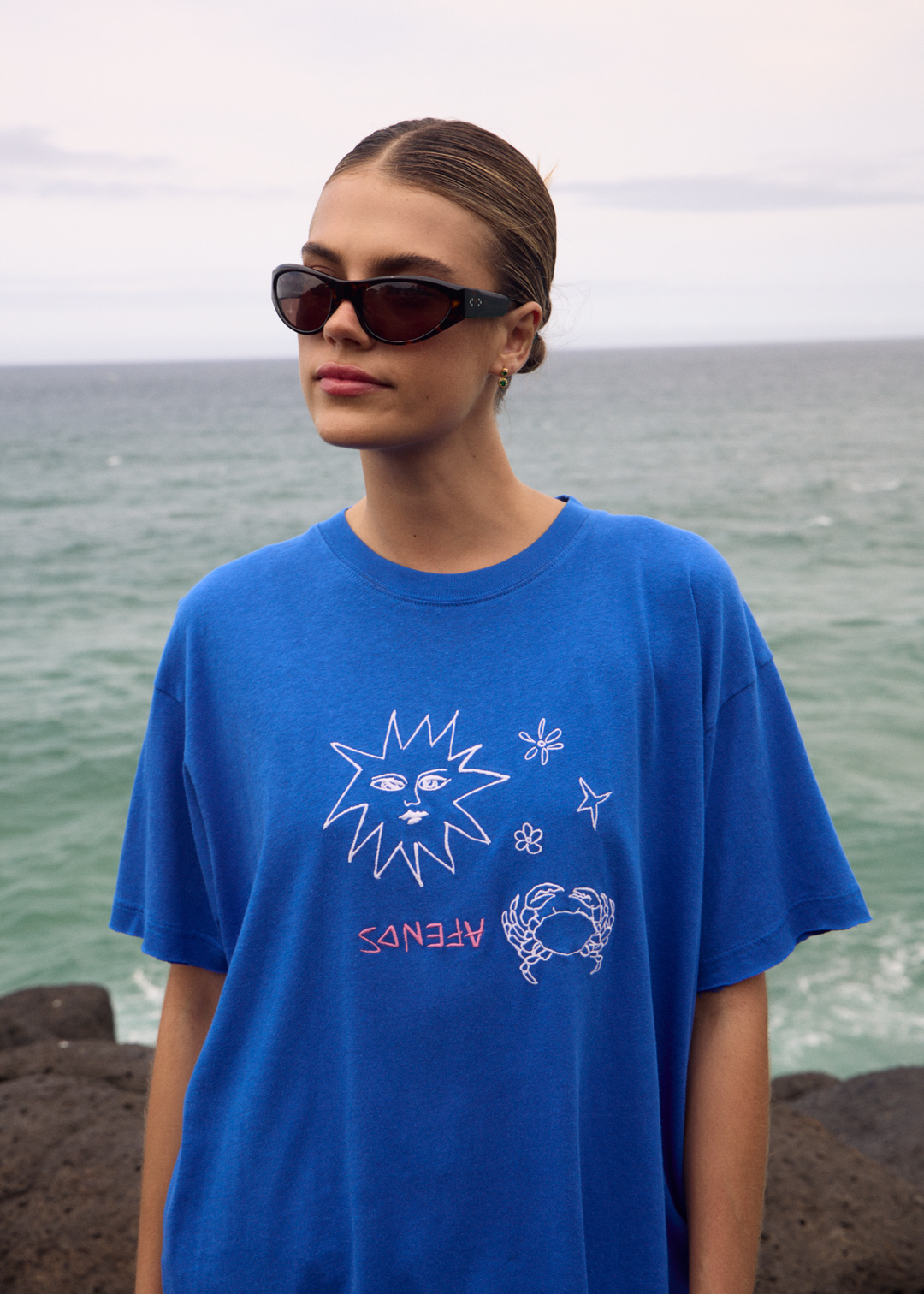 AFENDS Womens Sunbake - Oversized Tee - Marina