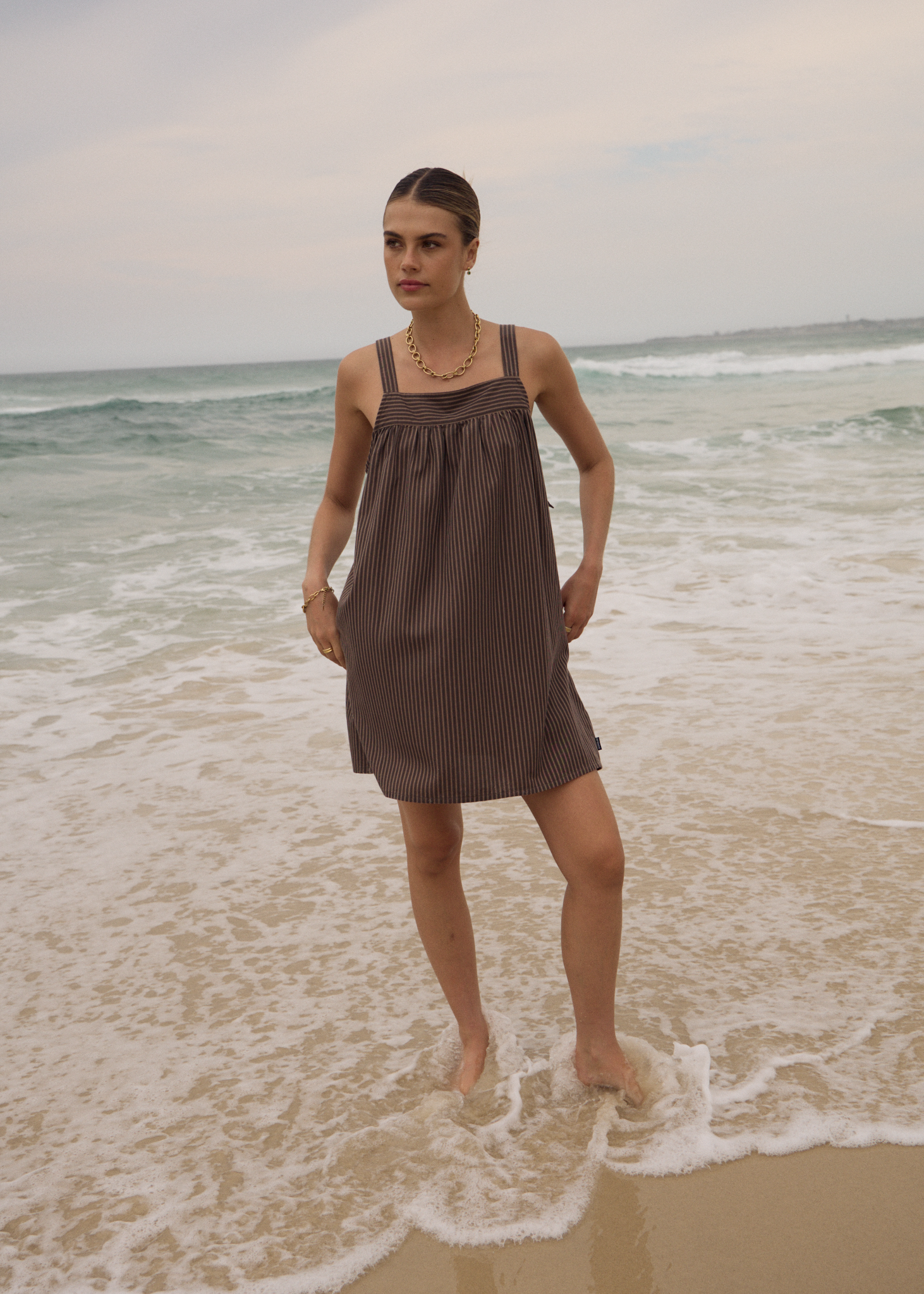 AFENDS Womens Cyrus - Mini Dress - Coffee Stripe