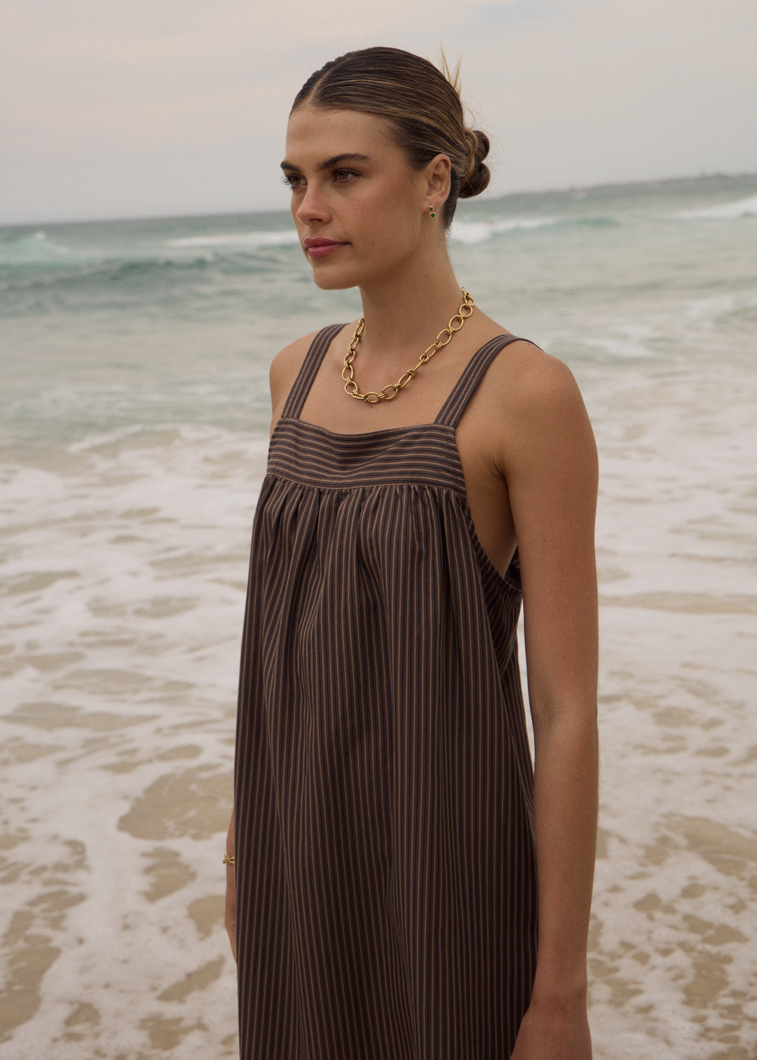 AFENDS Womens Cyrus - Mini Dress - Coffee Stripe