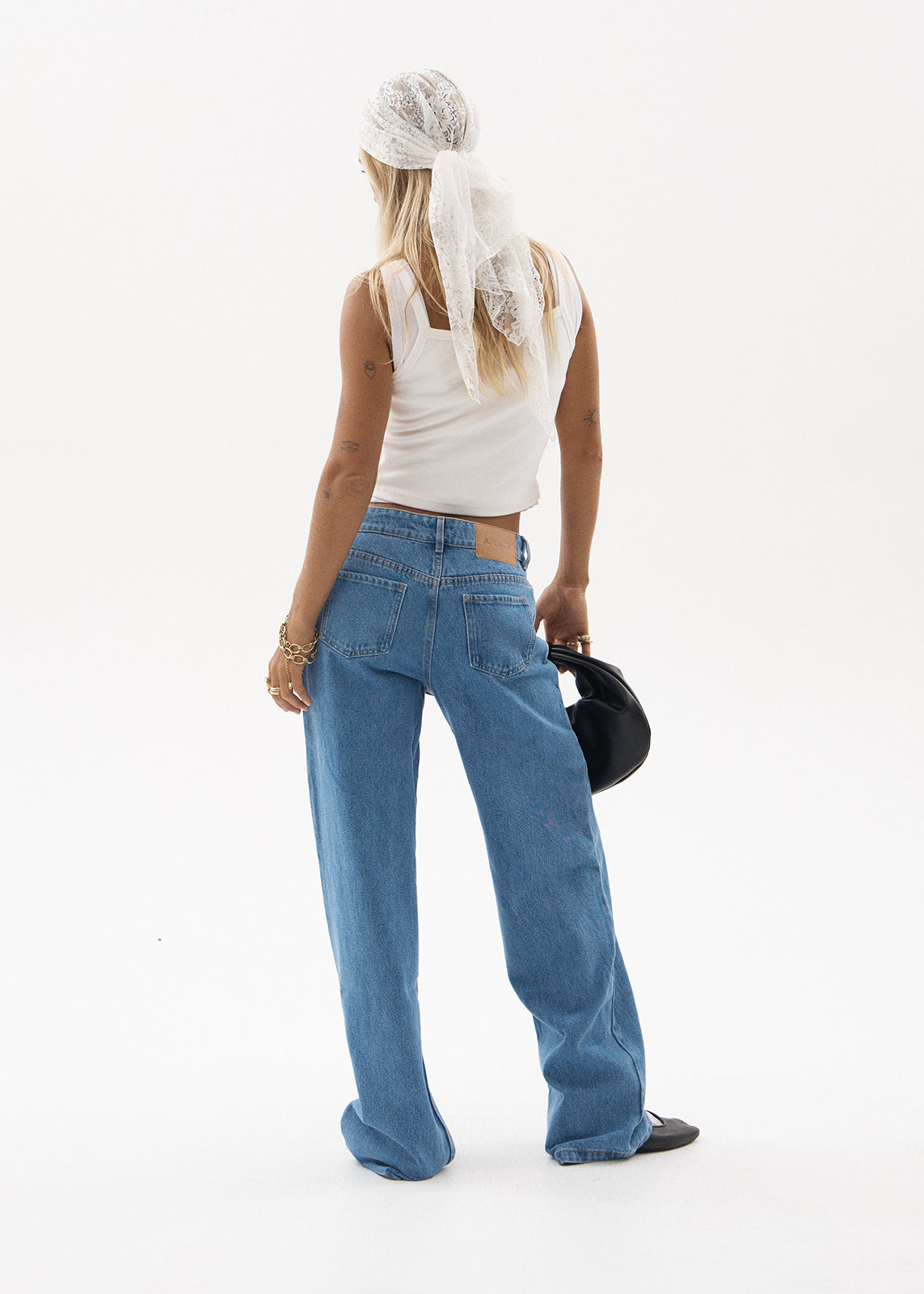 AFENDS Womens Alyra - Low Rise Wide Leg Jean - Worn Blue