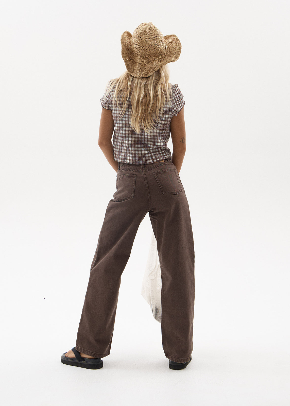 AFENDS Womens Bella - Denim Wide Leg Baggy Jean - Washed Coffee