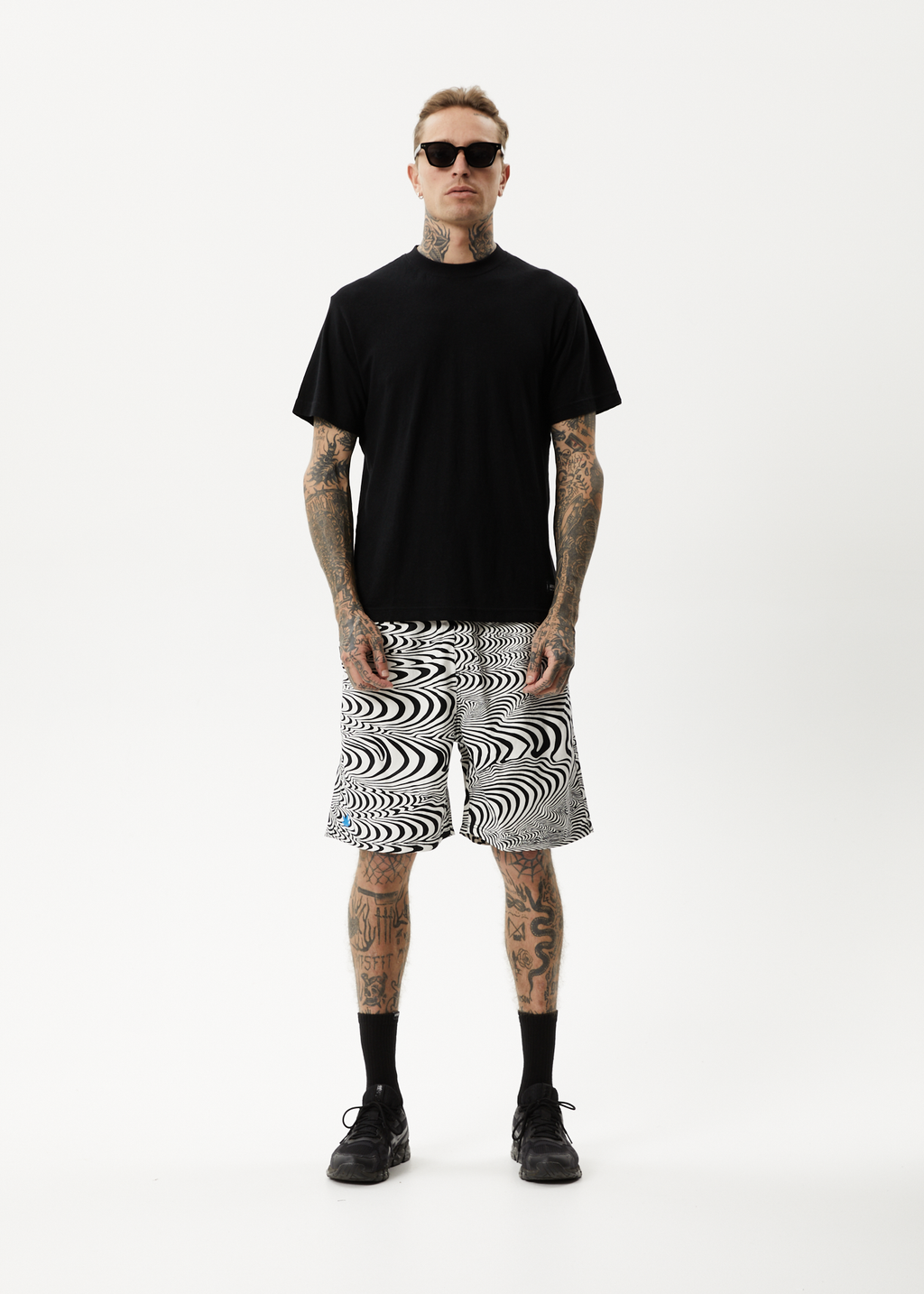 AFENDS Mens Broccoli - Elastic Waist Shorts - Black 