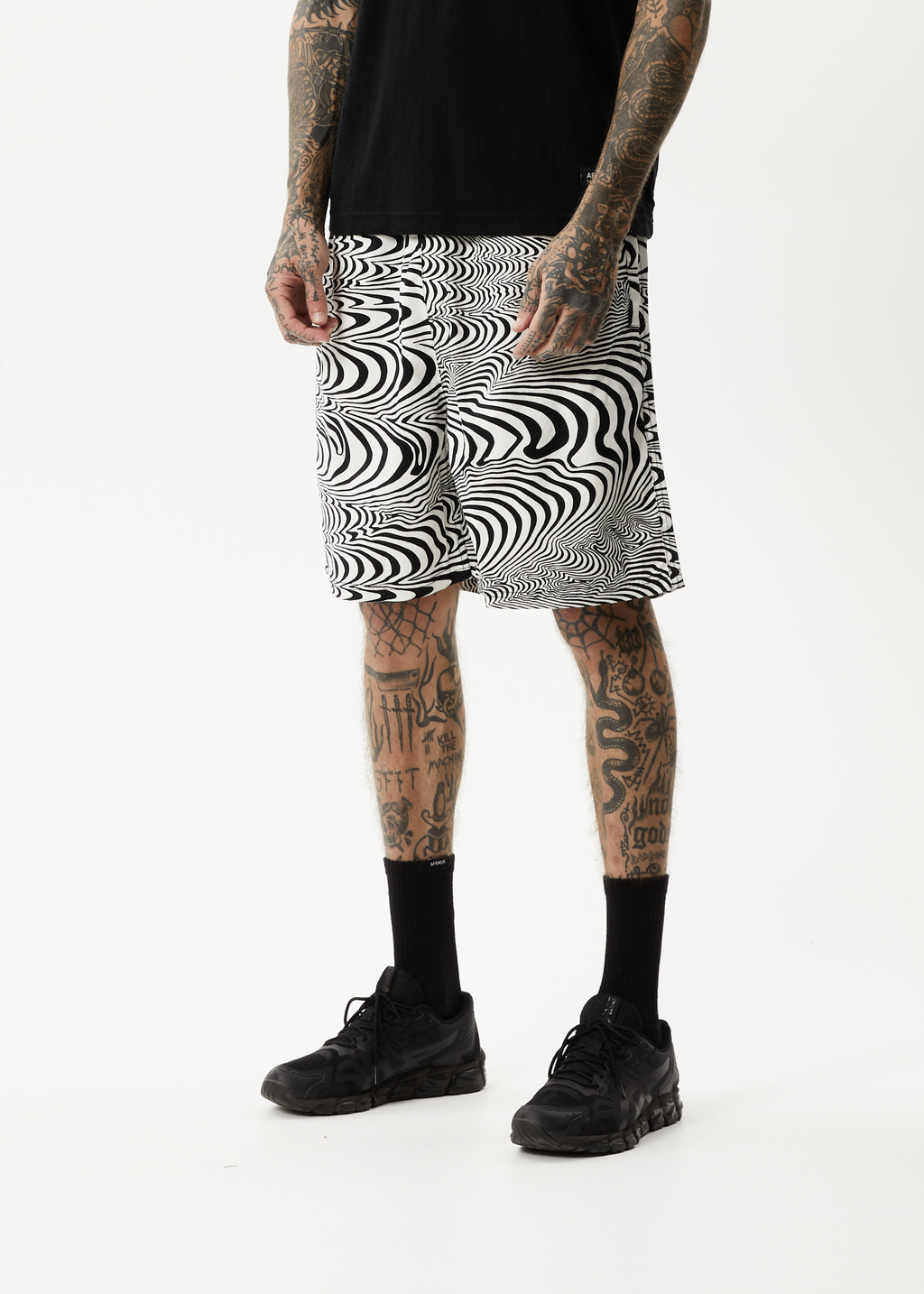 AFENDS Mens Broccoli - Elastic Waist Shorts - Black 