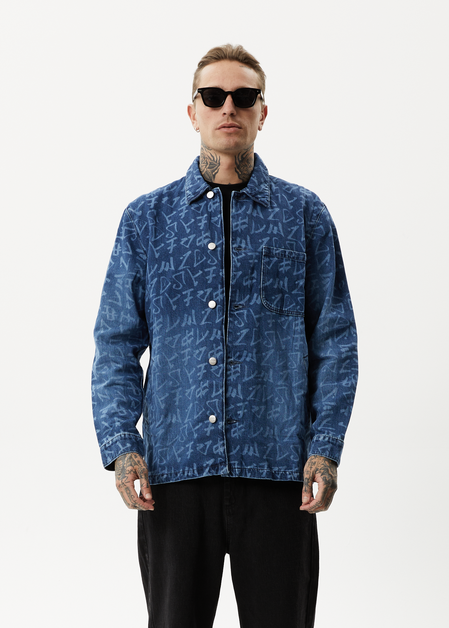 Tagged - Unisex Unisex Hemp Denim Jacket - Graffiti Blue - Afends AU.