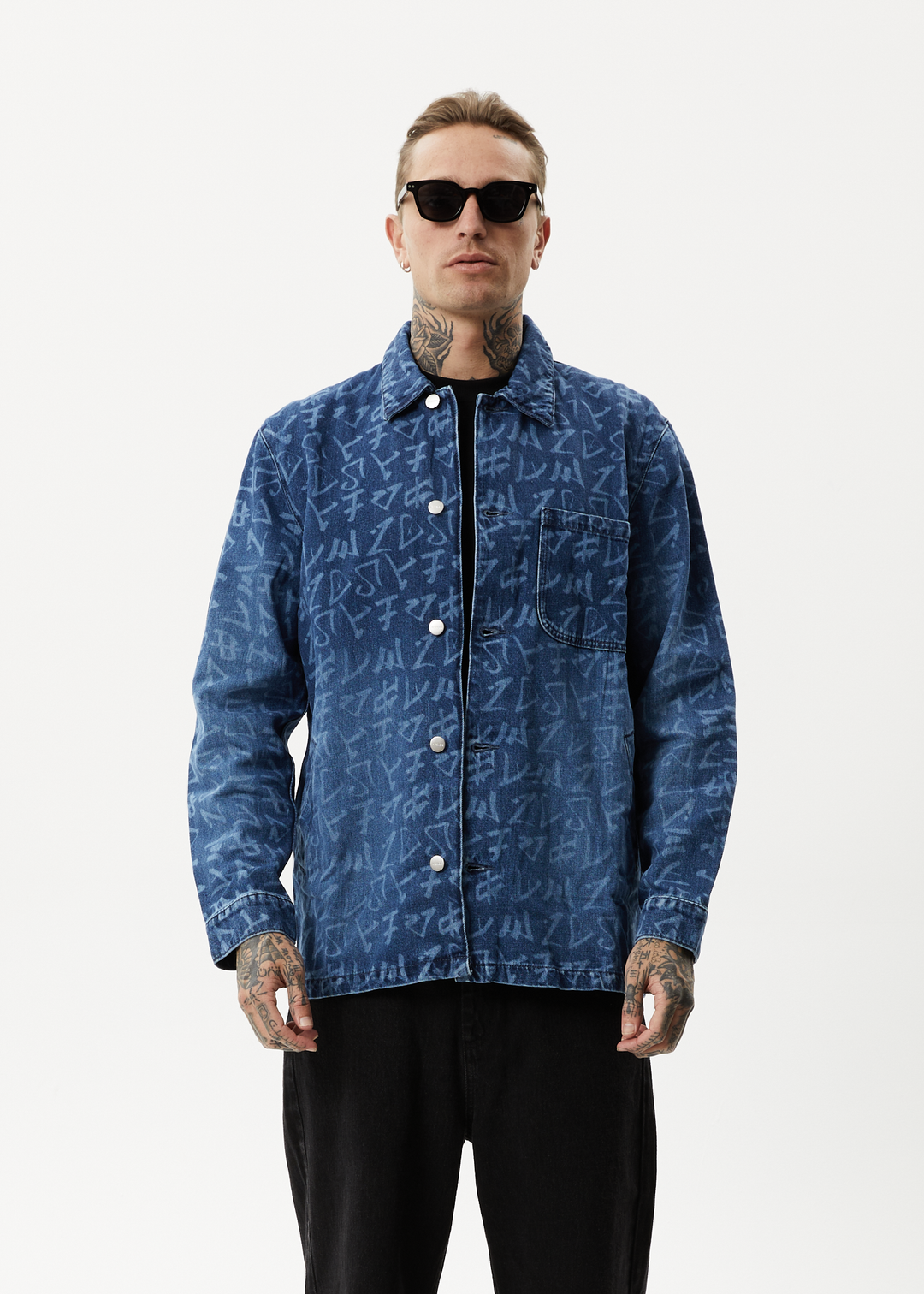 AFENDS Unisex Tagged - Unisex Denim Jacket - Graffiti Blue 