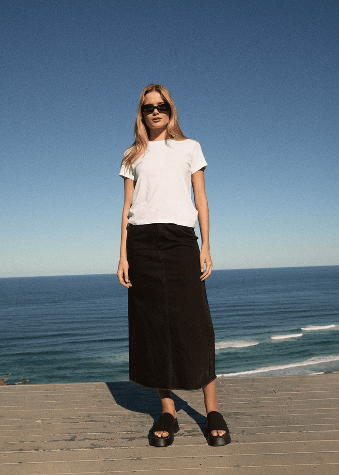 AFENDS Womens Chichi - Organic Denim Midi Skirt - Washed Black 