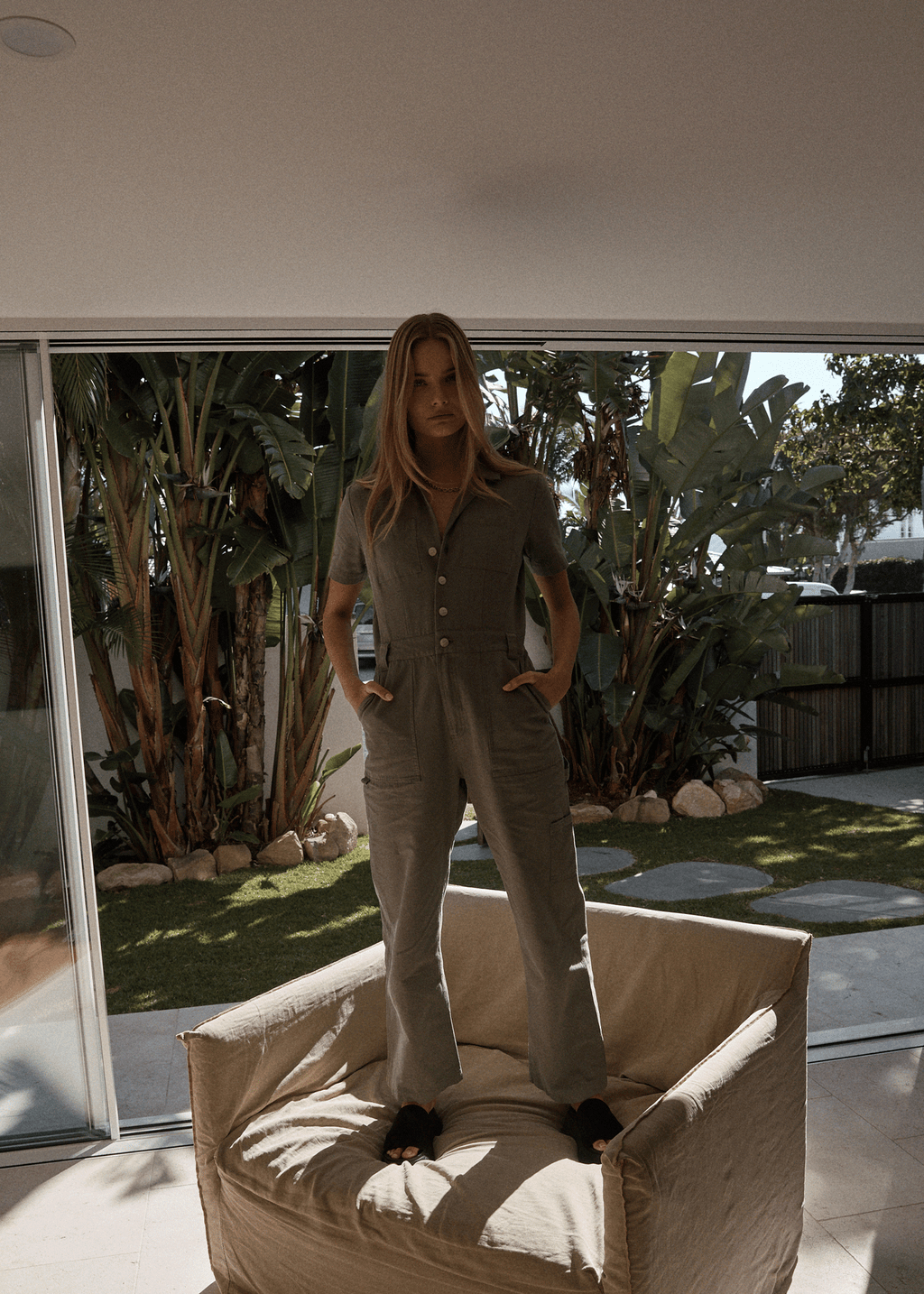 AFENDS Womens Mika - Canvas Jumpsuit - Olive 