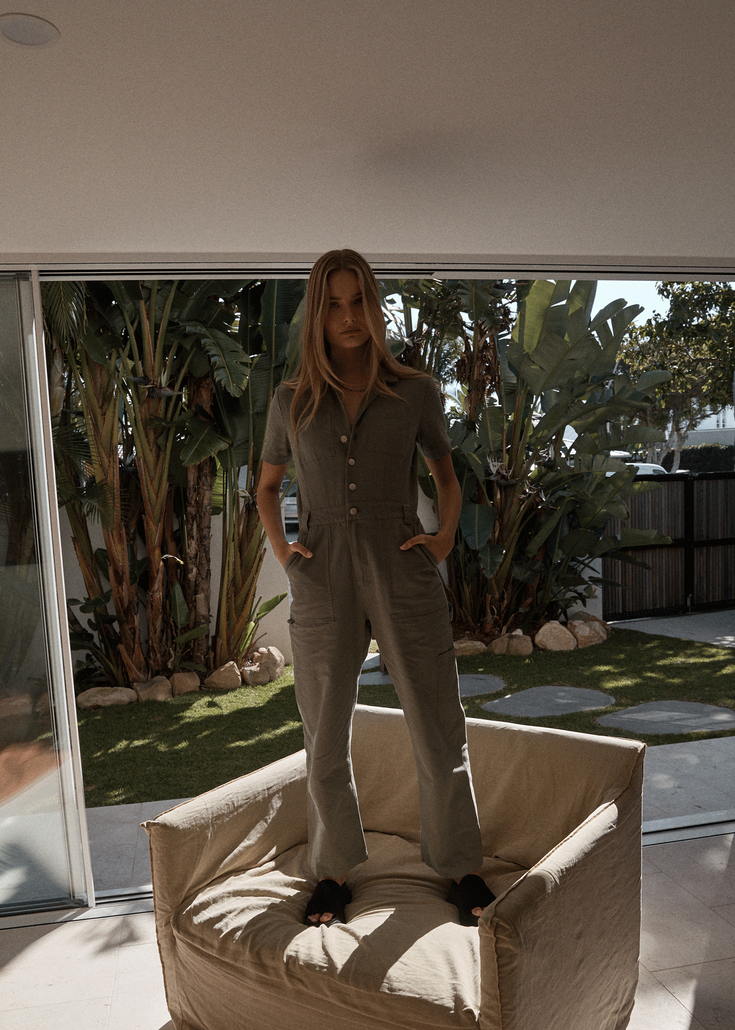 AFENDS Womens Mika - Canvas Jumpsuit - Olive 