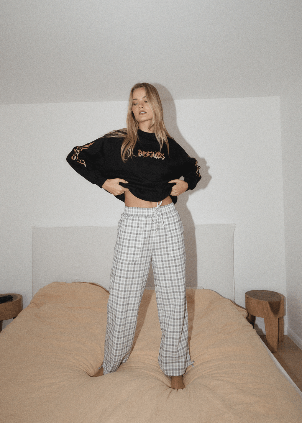 AFENDS Womens Leo - Seersucker Wide Leg Pant - Black / White