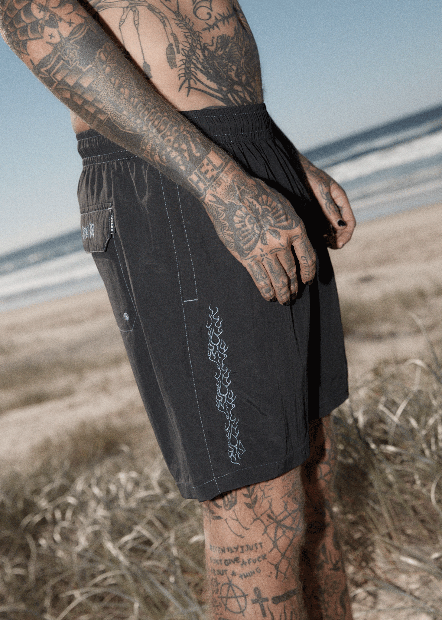 AFENDS Mens Scorched - Baywatch Swim Short 18" - Black