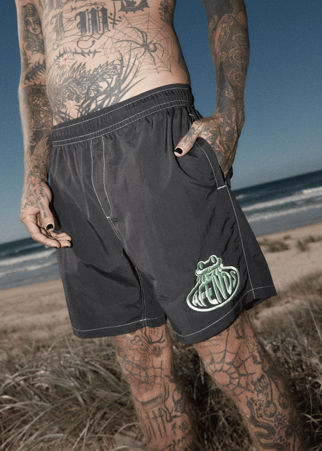 AFENDS Mens Frogga - Baywatch Swim Short 18" - Black