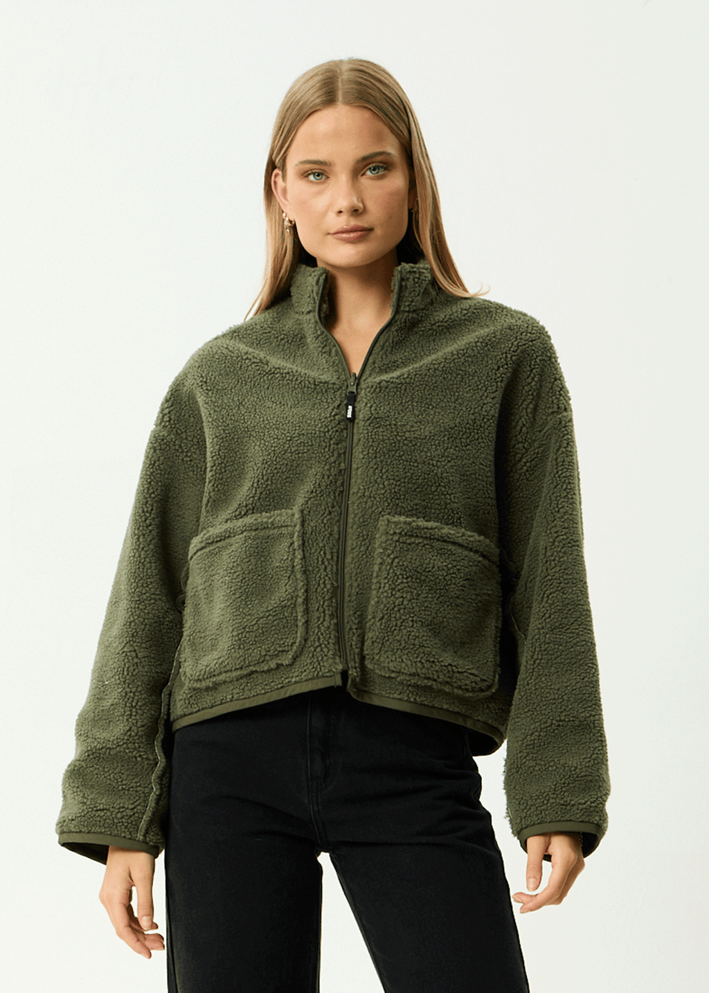 AFENDS Womens Berlin - Reversible Recycled Polar Fleece Jacket - Deep Olive
