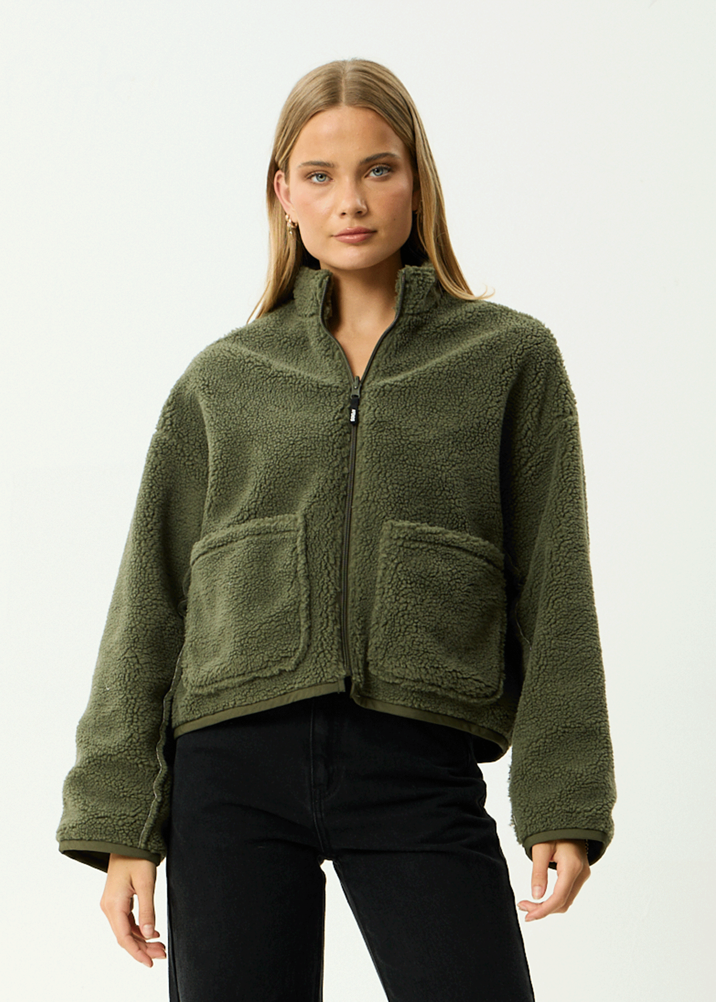 AFENDS Womens Berlin - Reversible Recycled Polar Fleece Jacket - Deep Olive