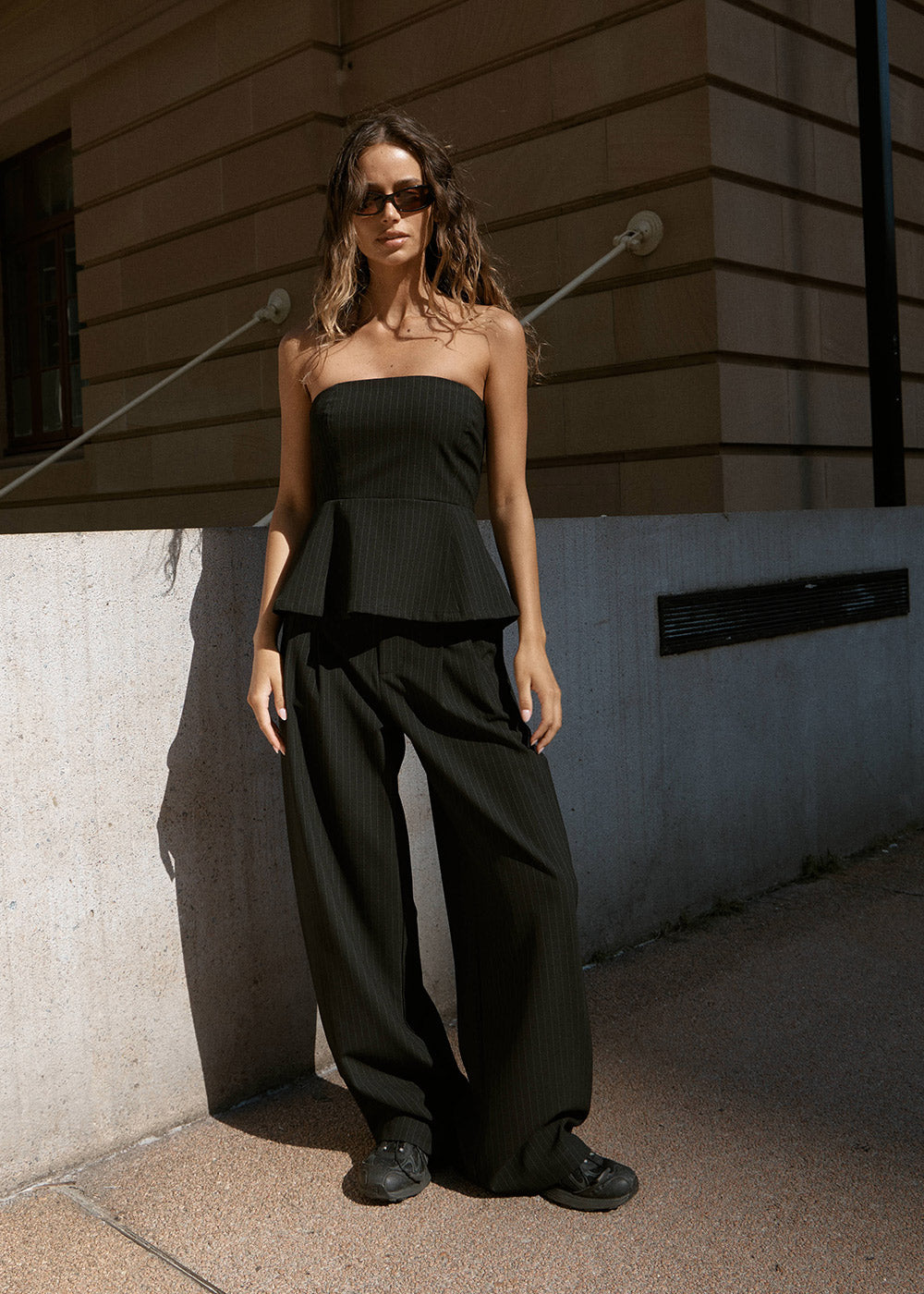 AFENDS Womens Lilo - Pinstripe Strapless Top - Black