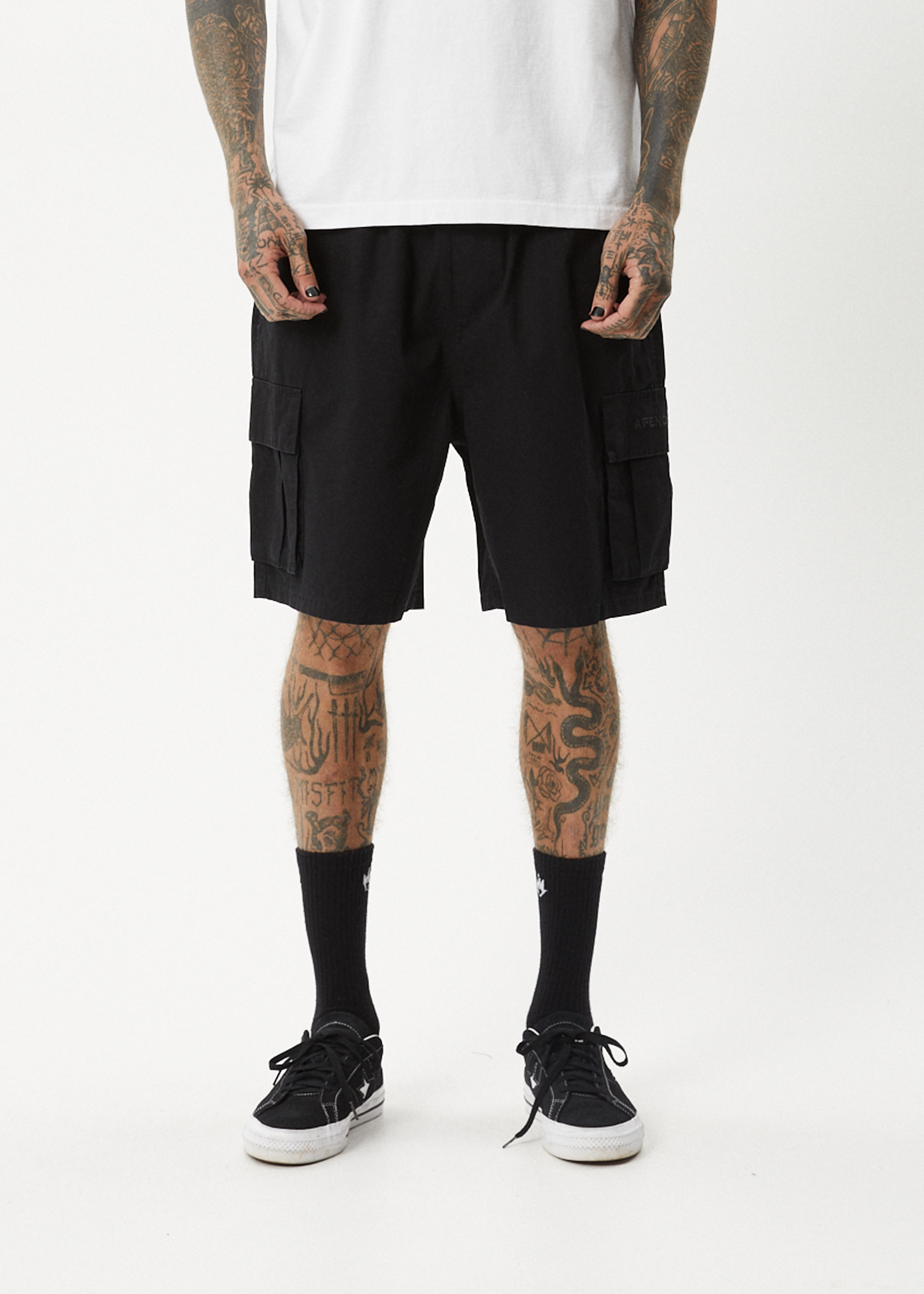AFENDS Mens Ninety Eights Cargo - Oversized Cargo Short 20" - Black