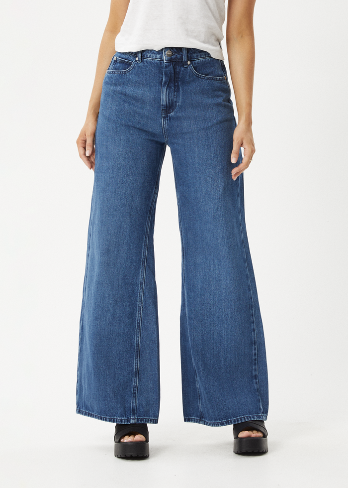 AFENDS Womens Gigi - Hemp Denim Flared Jeans - Authentic Blue 