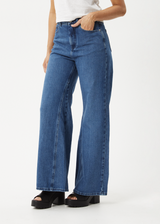 AFENDS Womens Gigi - Hemp Denim Flared Jeans - Authentic Blue - Afends womens gigi   hemp denim flared jeans   authentic blue 