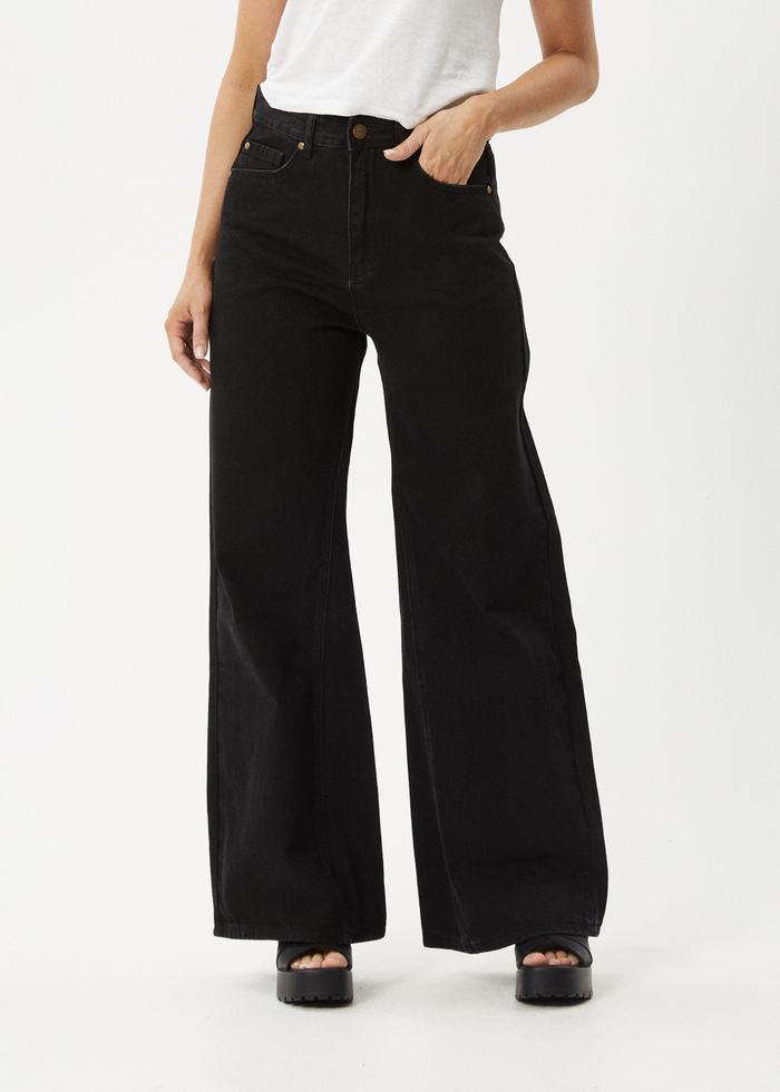 AFENDS Womens Gigi - Organic Denim Flared Jeans - Washed Black 