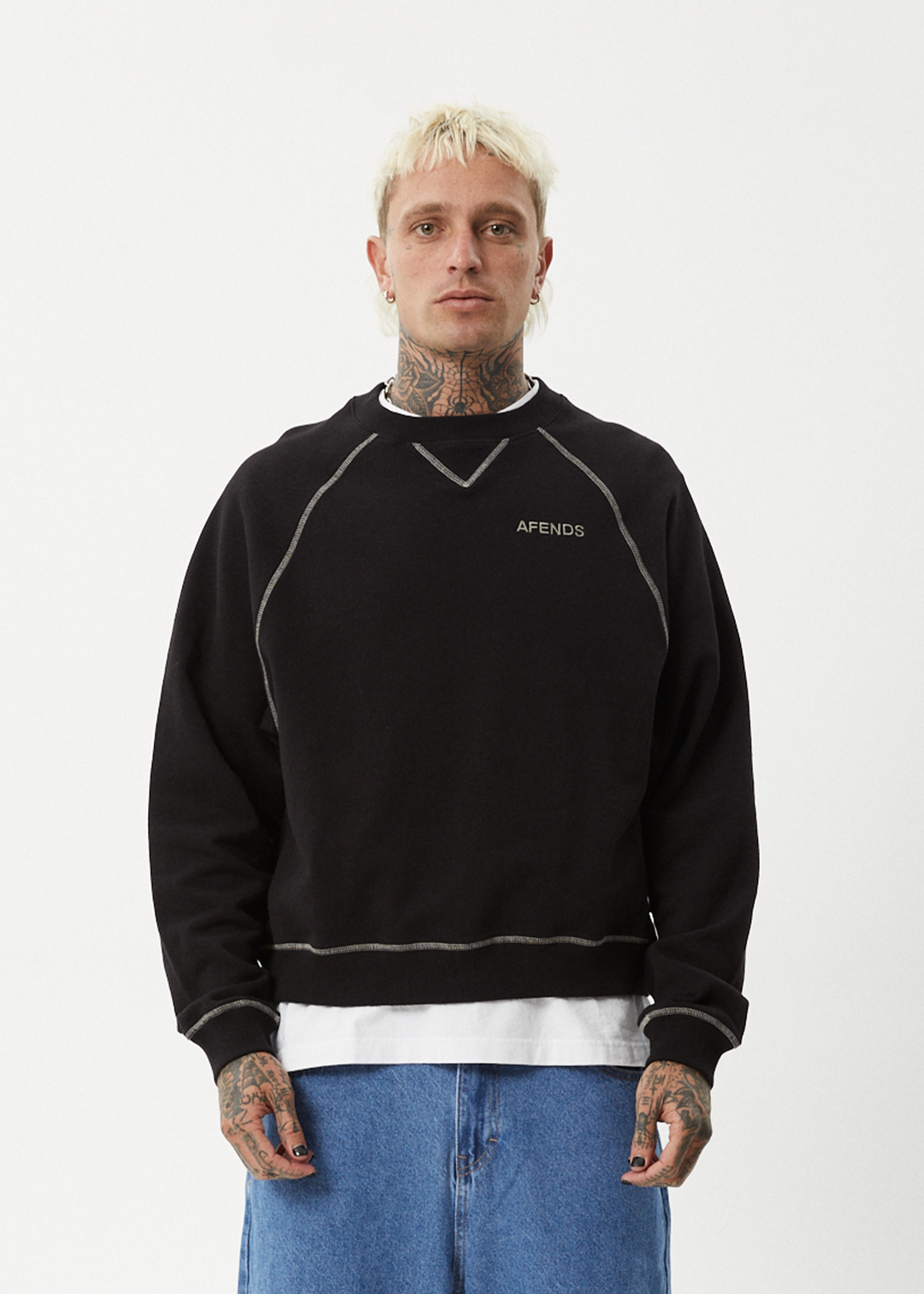 AFENDS Mens Burner - Crew Neck - Black 