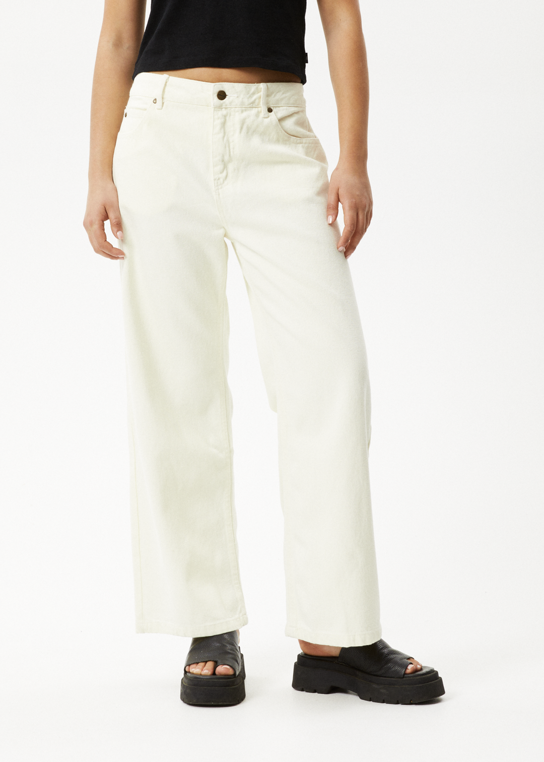 AFENDS Womens Kendall - Denim Low Rise Jeans - Off White 