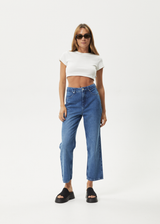 AFENDS Womens Shelby - Hemp Denim Cropped Straight Leg Jeans - Authentic Blue - Afends womens shelby   hemp denim cropped straight leg jeans   authentic blue 