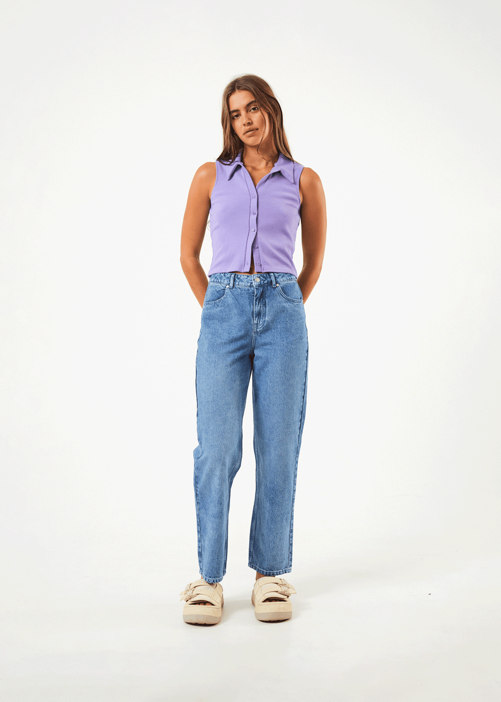 AFENDS Womens Shelby - Denim Wide Leg Jean Long - Worn Blue