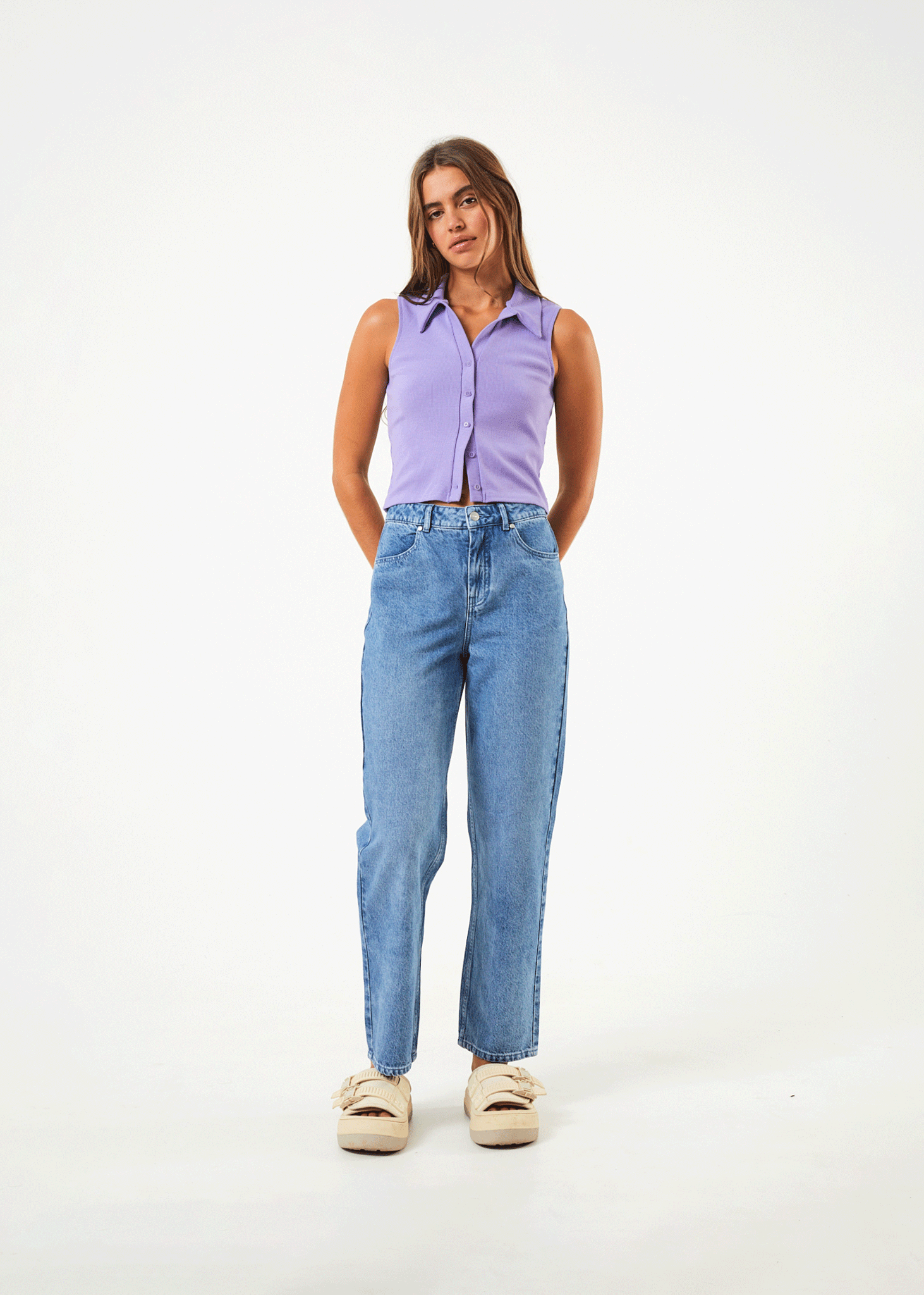 AFENDS Womens Shelby - Denim Wide Leg Jean Long - Worn Blue