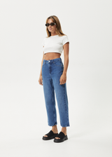 AFENDS Womens Shelby - Denim Cropped Straight Leg Jeans - Authentic Blue - Afends womens shelby   denim cropped straight leg jeans   authentic blue 