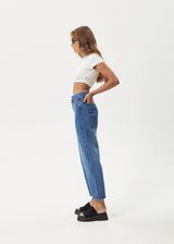 AFENDS Womens Shelby - Hemp Denim Cropped Straight Leg Jeans - Authentic Blue - Afends womens shelby   hemp denim cropped straight leg jeans   authentic blue 