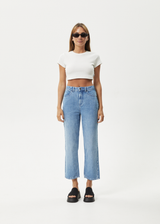 AFENDS Womens Shelby - Denim Cropped Straight Leg Jeans - Worn Blue - Afends womens shelby   denim cropped straight leg jeans   worn blue 